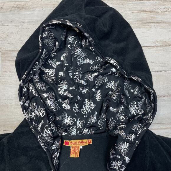 Apple Bottoms Black Silver Terry Hoodie Swim Coverup   SZ XL C101637 - Picture 6 of 9